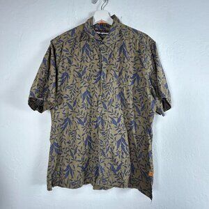 Reyn Spooner Mens Button Up Hawaiian Shirt Large Leaf Print Green/Blue Cotton